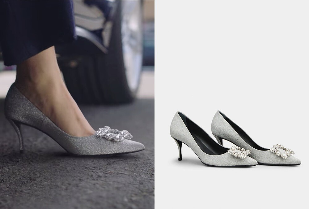 Flower Strass銀色星紗花鑽跟鞋,NT68,200