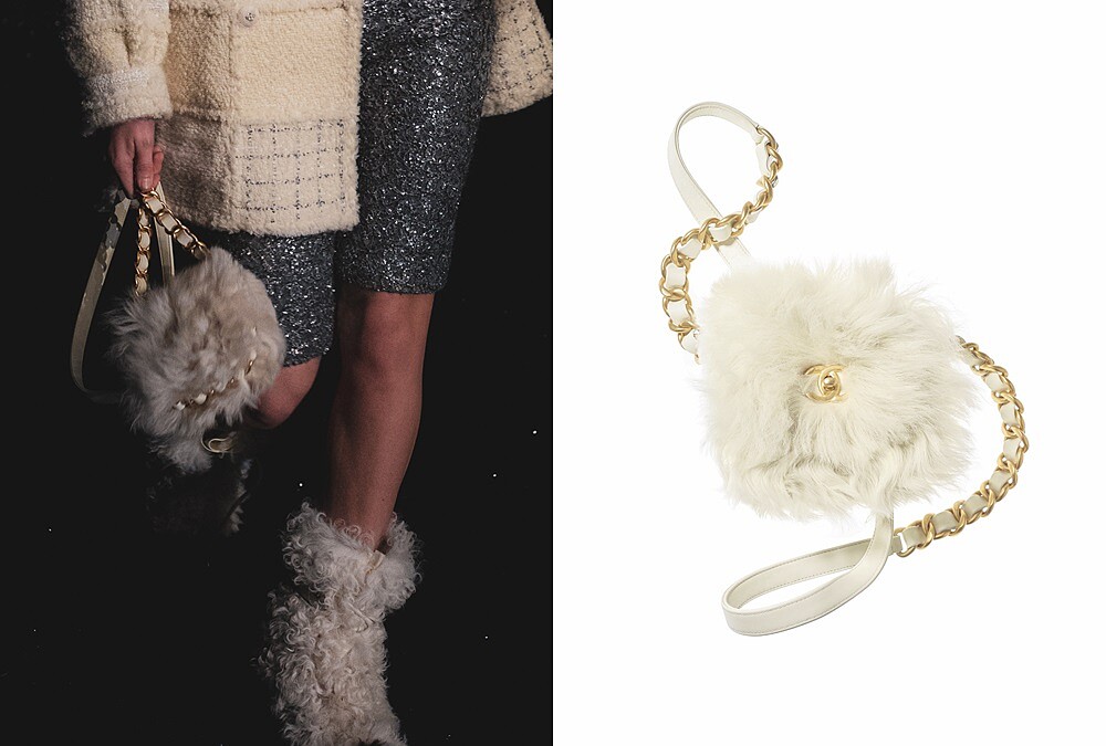 白色短羊毛皮穿鍊小包，NT138,200