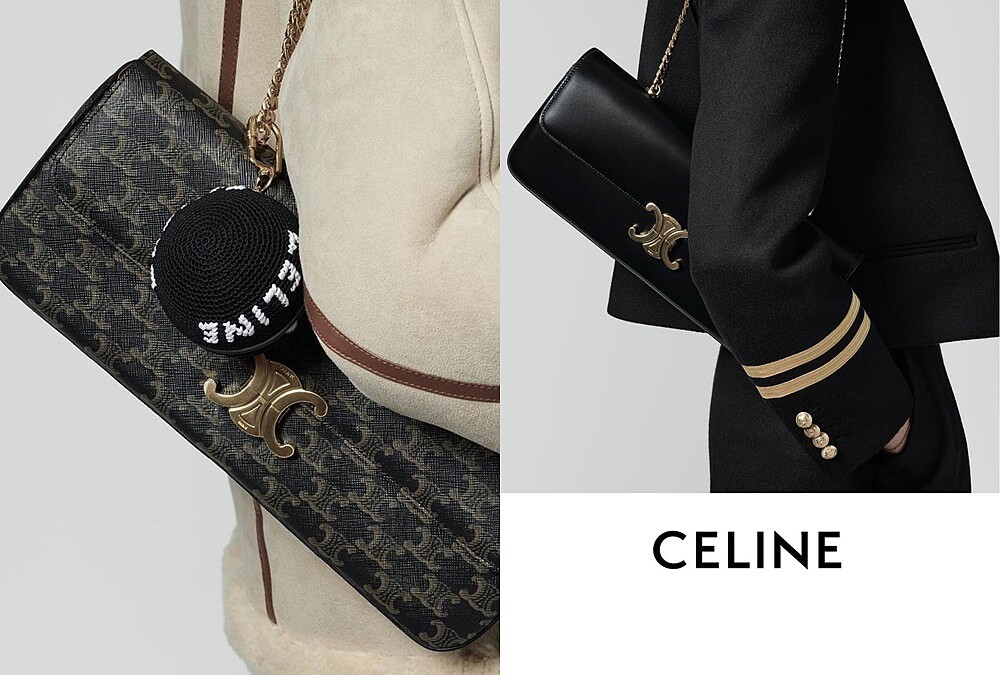 CELINE Triomphe Canvas老花小牛皮鍊條肩背包