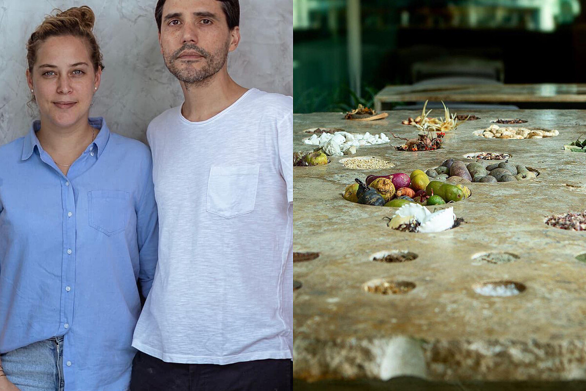 （左）主廚 Virgilio Martinez 與太太 P&iacute;a Le&oacute;n。（右）在餐廳入口展示每日的食材是《Central》的用餐體驗之一。