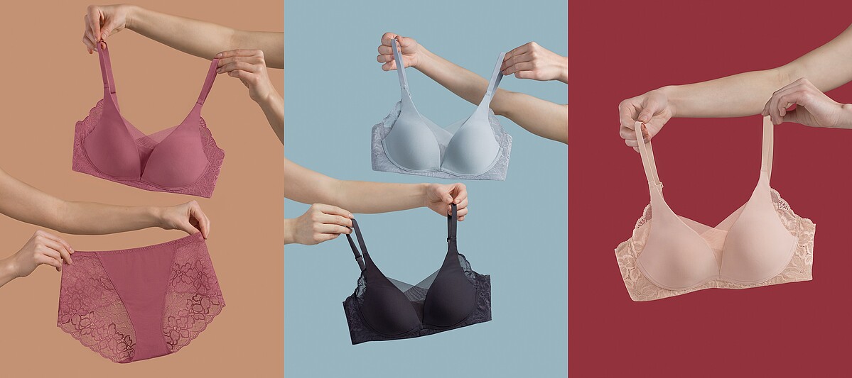 黛安芬「智能塑形系列」跳脫傳統尺寸限制，推出三種符合各種身形女性的尺寸；更有活力紅、溫柔膚、氣質灰、寧靜藍等四種百搭色系供選擇。