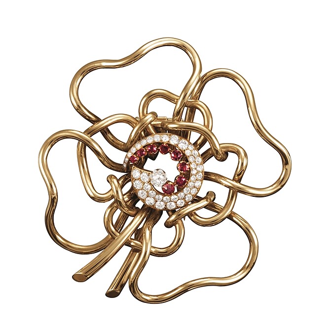 SILHOUETTE FLOWER胸針，1937年，黃K金、紅寶石、鑽石，Van Cleef & Arpels梵克雅寶系列