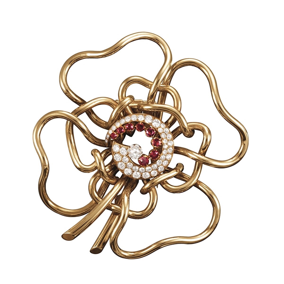 SILHOUETTE FLOWER胸針,1937年,黃K金、紅寶石、鑽石,Van Cleef & Arpels梵克雅寶系列