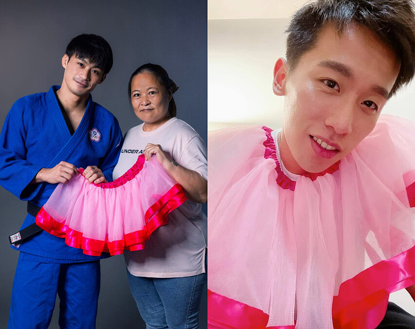 (左)東奧柔道銀牌「楊勇緯」與媽媽合照,圖片由TFM傳動數位整合行銷 提供、(右)體操銀牌「李智凱」