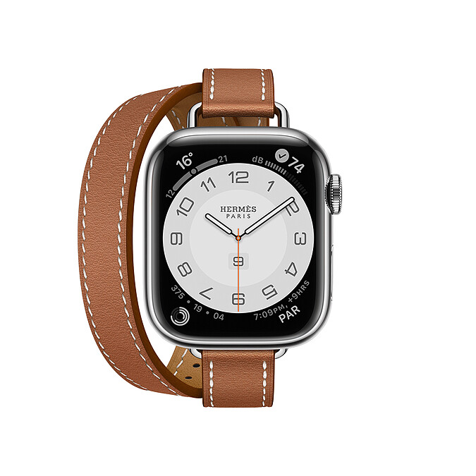 第七代 Apple Watch Herm&egrave;s_Attelage 系列(41mm錶殼)_金色雙圈 Swift 小牛皮錶帶錶款_售價未定