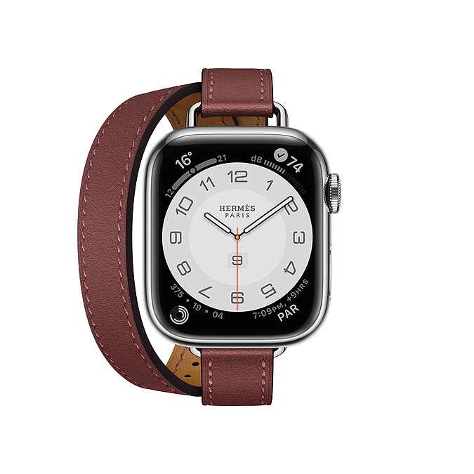第七代 Apple Watch Herm&egrave;s_Attelage 系列(41mm錶殼)_愛馬仕紅色雙圈 Swift 小牛皮錶帶錶款_售價未定