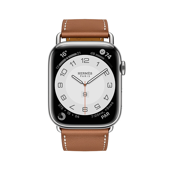 第七代 Apple Watch Herm&egrave;s_Attelage 系列(45mm錶殼) 金色單圈 Swift 小牛皮錶帶錶款_售價未定