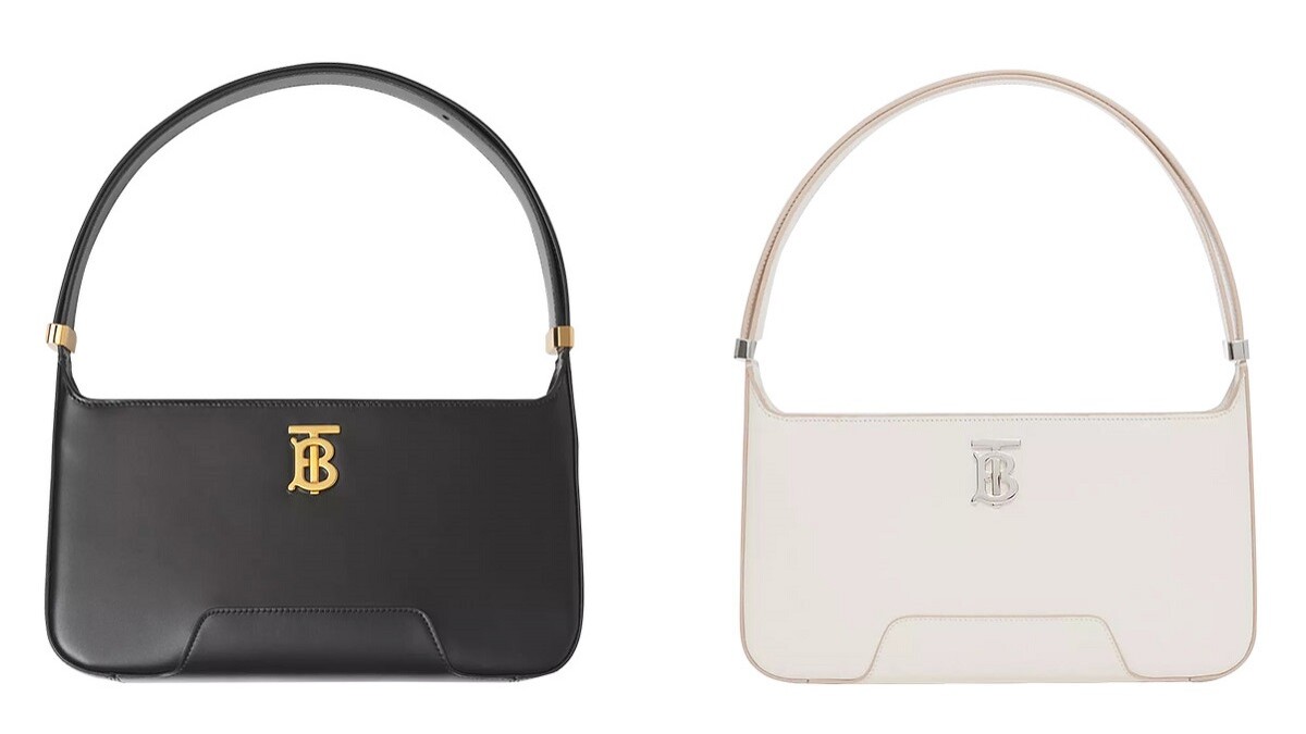 (左)皮革 TB 肩背包 TWD59,000、(右) 皮革 TB 肩背包 淡香草色 TWD59,000