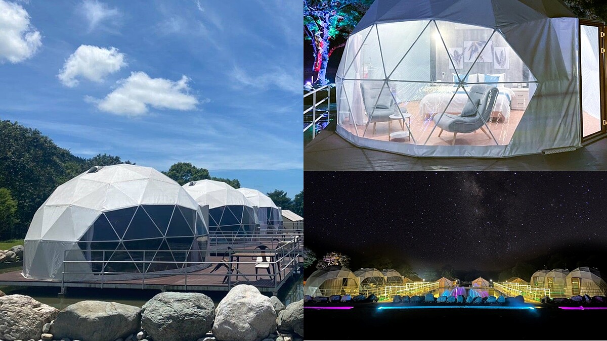 2021花蓮豪華露營「鯉魚潭露營渡假村」有水上球屋!山景前泡湯超享受