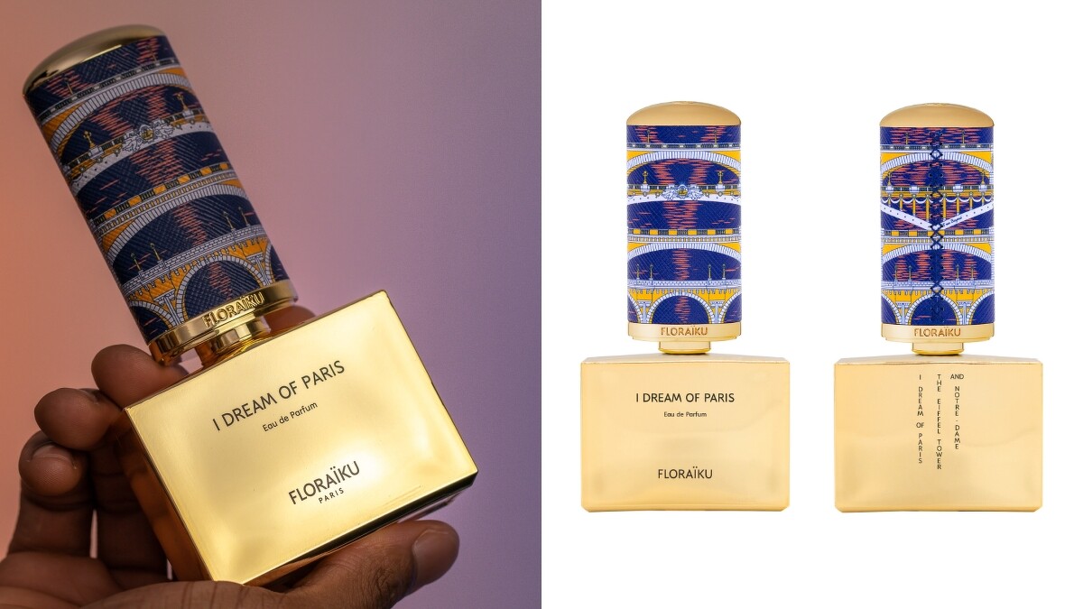 FLORAiKU夢迴巴黎淡香精形象圖與正、反瓶身。