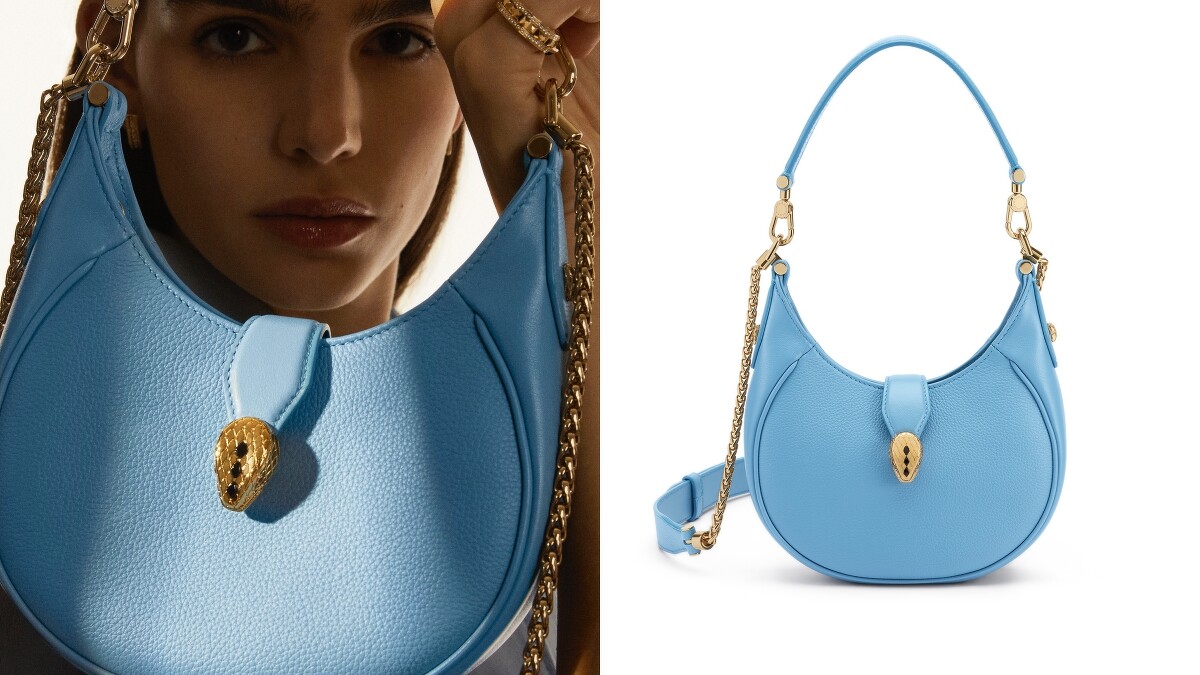 BVLGARI Serpenti Forever尼加拉藍寶石色小牛皮新月包，售價NT$61,700