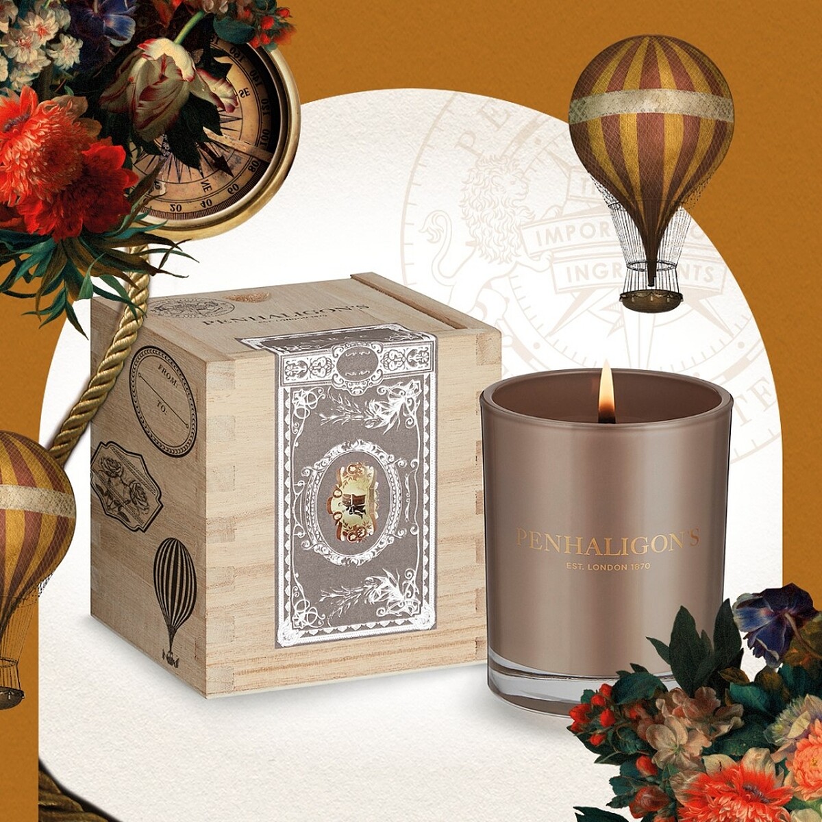 Penhaligon&rsquo;s潘海利根推出客製化禮盒印章服務，可以蓋在蠟燭的木盒上。