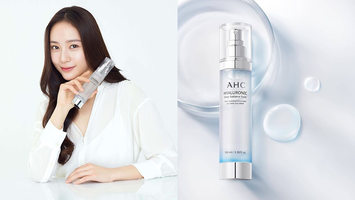 AHC代言人Krystal與超能玻尿酸保濕肌亮機能水。