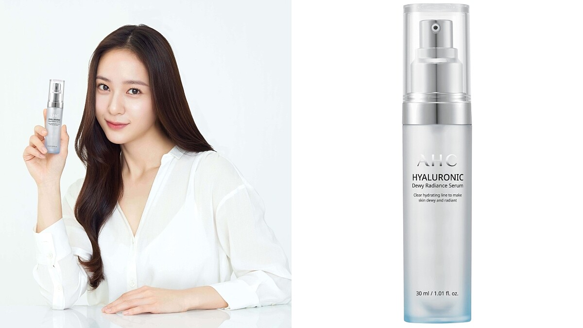 AHC代言人Krystal與超能玻尿酸保濕肌亮精華。
