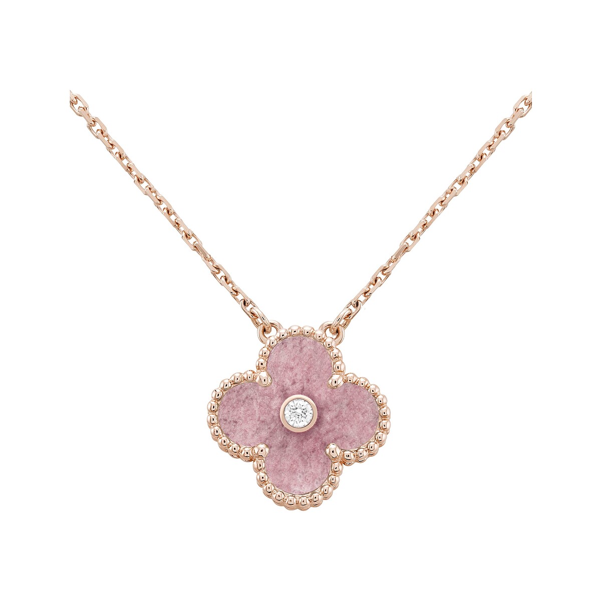 2021年限量版Vintage Alhambra吊墜，玫瑰金、薔薇輝石、鑽石，建議售價約新台幣$111,000元