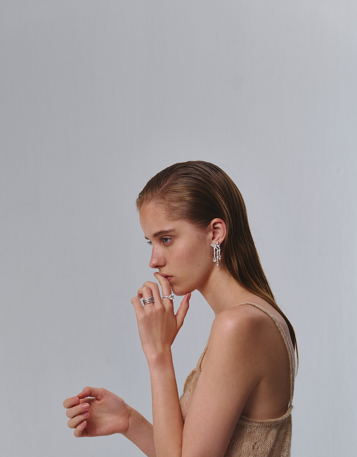 Aerial Regal Butterfly白K金鑽石耳環/Aerial Regal白K金鑽石戒指/Endless Love鉑金鑽石戒指 主鑽約3ct