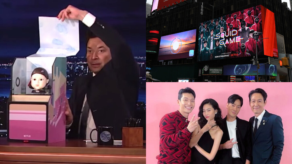 《魷魚遊戲》李政宰、朴海秀、鄭好娟、魏嘏雋 登《吉米A咖秀》+時代廣場！吉米自曝「殺人娃娃好變態！」女娃竟然有名字？！