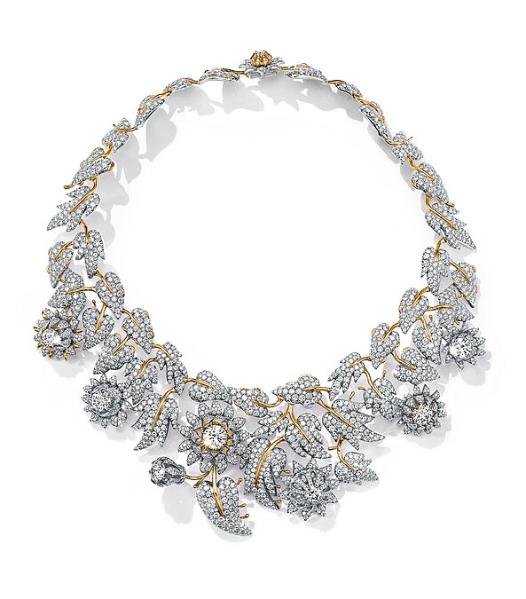 Tiffany _ Co. Schlumberger Thistle鉑金與18K金鑲嵌總重逾57克拉鑽石薊花設計項鍊