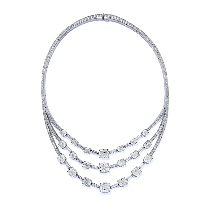 Tiffany高級珠寶系列鉑金鑲嵌總重逾49克拉鑽石項鍊