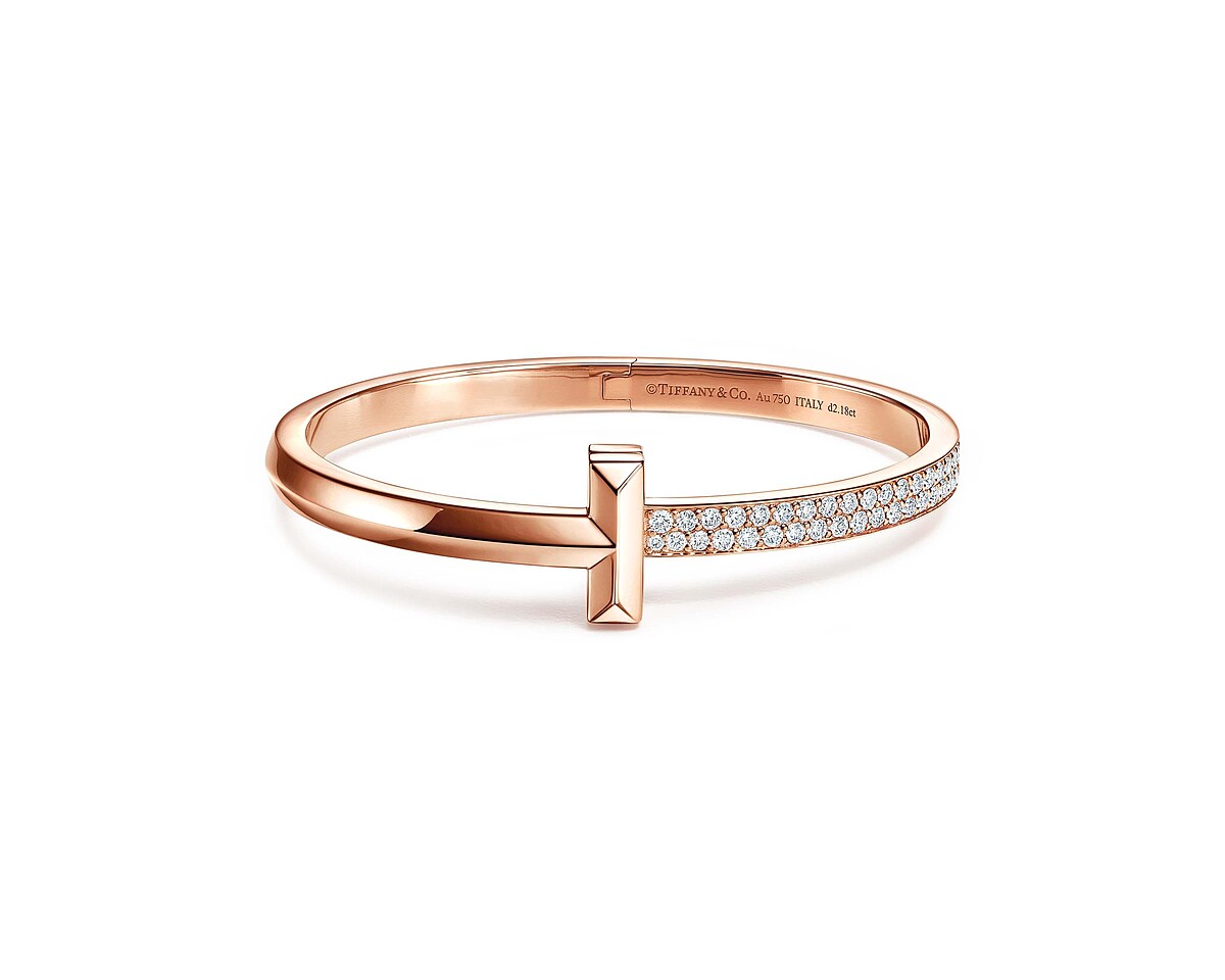 Tiffany T1 18K玫瑰金寬版鑲鑽手環 NT$705,000