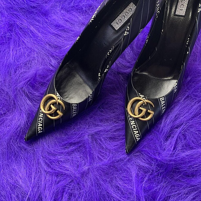 Gucci X Balenciaga黑色皮革高跟鞋，NT37,000