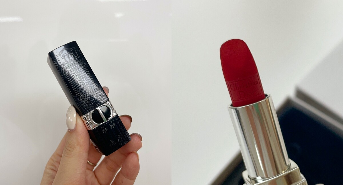 藍星唇膏璀璨蒙田限量版#999特霧正紅，管身和膏體的壓紋都相當精緻。