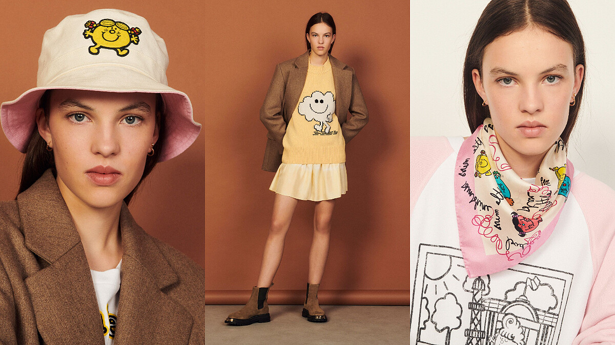 Sandro x Mr. Men and Little Miss 創意聯名，充滿童趣的多彩角色單品，秋冬必備漁夫帽、絲巾、針織衫搭配技巧解析