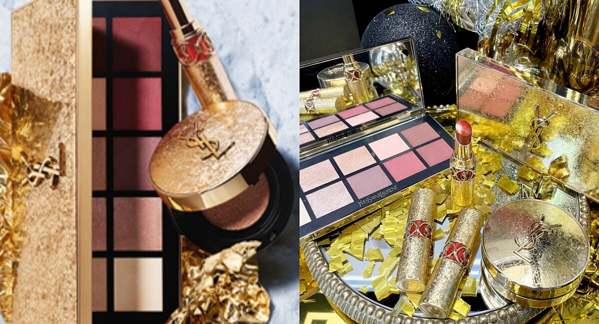 YSL 2021流金聖誕限量系列！絕美金箔包裝x實用色系，彩盤、水唇膏、氣墊都要入手