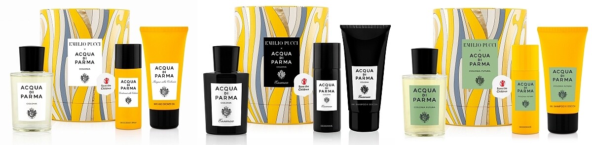 Emilio Pucci x Acqua di Parma 2021聯名耶誕系列克羅尼亞系列耶誕禮盒。Emilio Pucci x Acqua di Parma 2021聯名耶誕系列(左起)克羅尼亞經典耶誕禮盒，NT5,500、克羅尼亞黑調耶誕禮盒，NT5,500、克羅尼亞未來耶誕禮盒，NT5,500