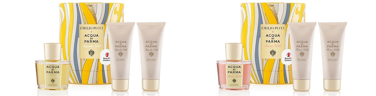 Emilio Pucci x Acqua di Parma 2021聯名耶誕系列(左起)高貴木蘭耶誕禮盒，NT7,000、高貴玫瑰耶誕禮盒，NT7,000