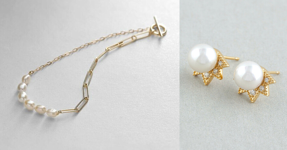 COCOSHNIK 珍珠手鍊，特價NT9,000 原價NT10,080；ete 珍珠閃耀星星光芒耳環，推薦價NT8,100