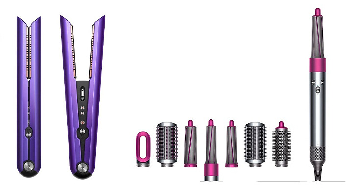 DYSON 直髮捲髮造型器HS03(紫色) ，推薦價NT14,600 加碼贈氣墊梳(價值NT3,000) HS03；Dyson HS01造型器(造型旗艦版-桃色)，特價NT14,600 原價NT17,600