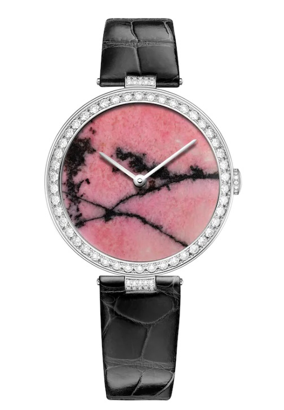 CHAUMET 18K白金錶殼，薔薇輝石錶盤，每個錶盤都是獨一無二，售價店洽。