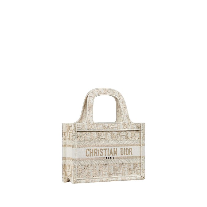 Book mini 淡金色 Oblique 斜紋刺繡帆布迷你托特包，NT$80,000