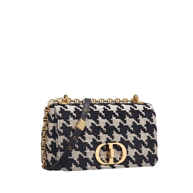 Dior Caro 黑白千鳥格紋刺繡中型翻蓋包，NT$115,000