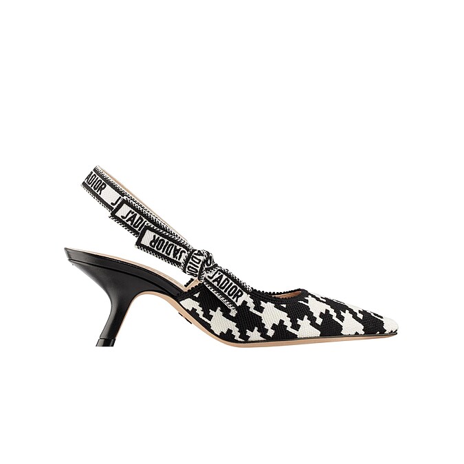 J&rsquo;Adior 黑白千鳥紋刺繡緞帶露跟鞋，NT$35,000