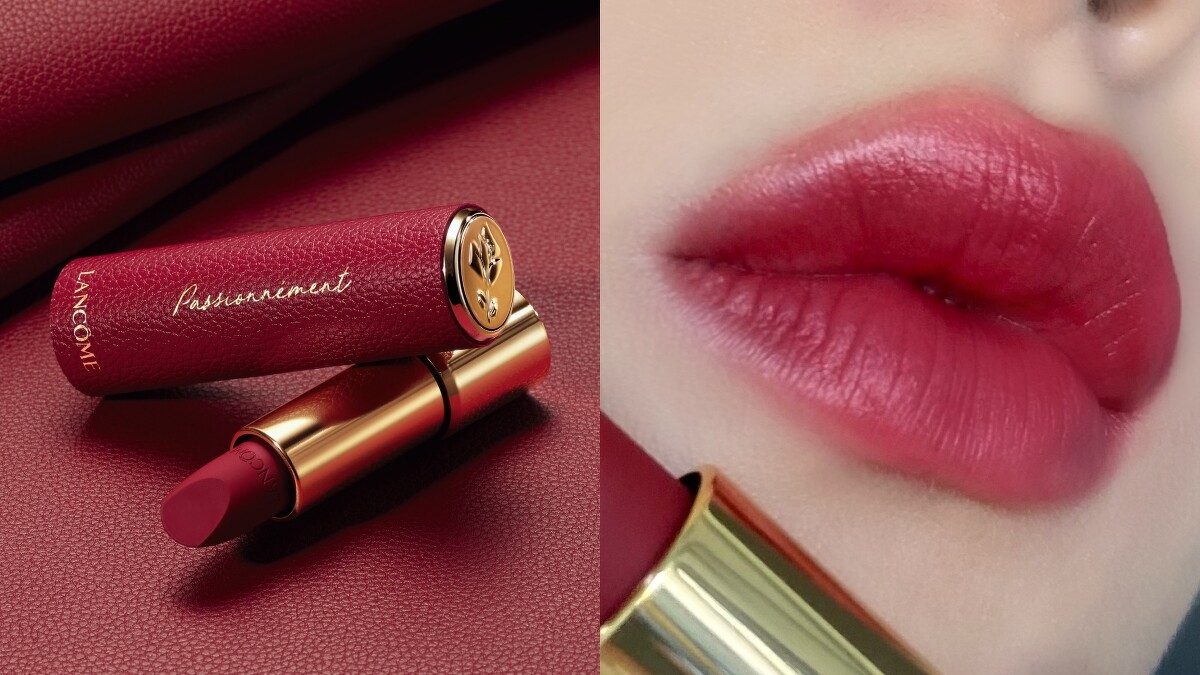 蘭蔻絕對完美唇膏2021炙熱愛戀皮革限定版#888情境圖與唇部實擦試色。