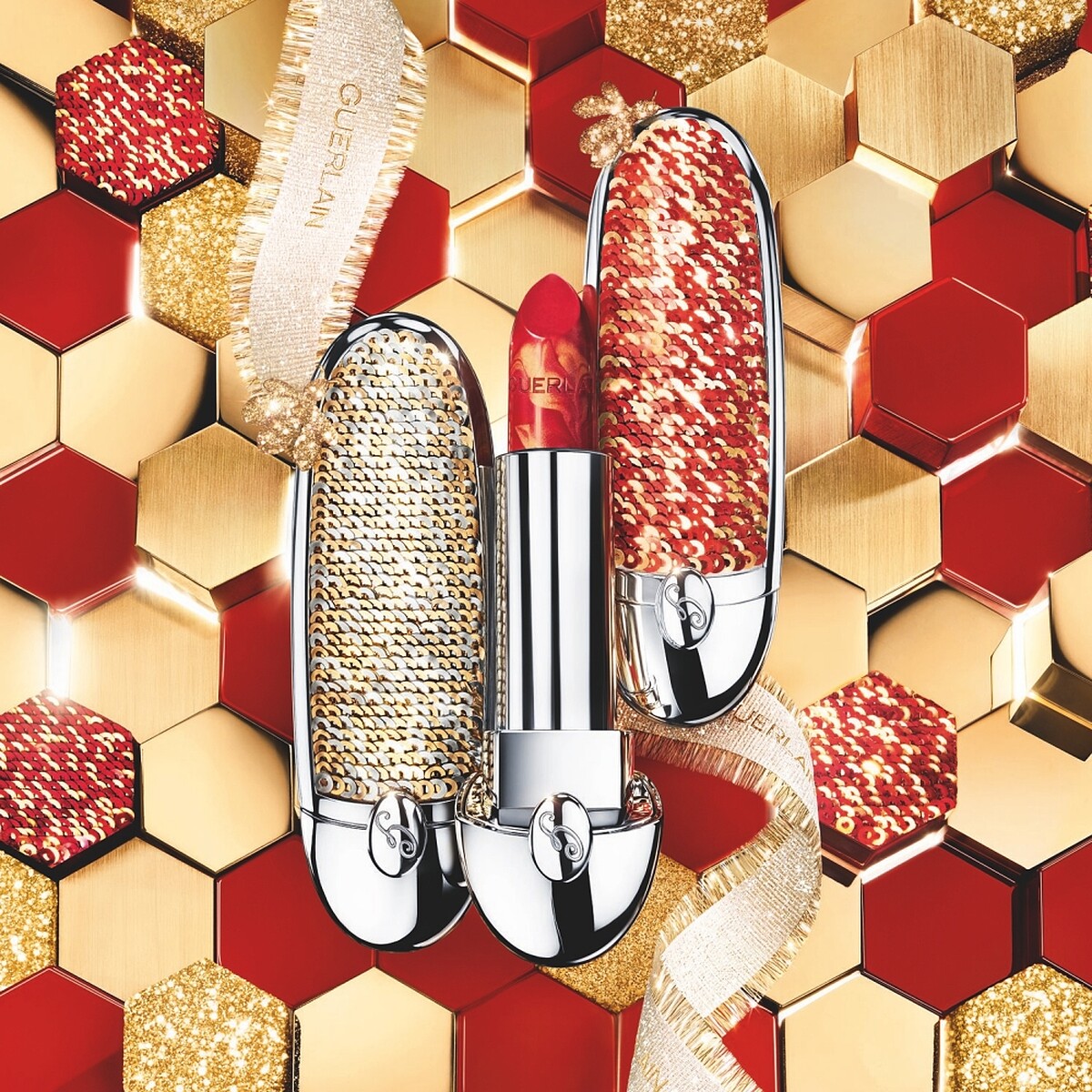 嬌蘭2021年聖誕彩妝紅寶之吻高訂唇膏彩殼#燦紅、#銀耀。