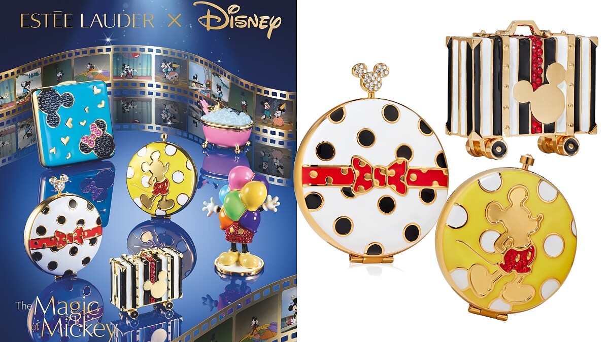 雅詩蘭黛2021金質粉餅暨固體香精太Q！米奇行李箱、泡澡米妮超值得珍藏