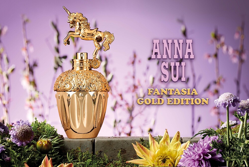 ANNA SUI 2021年Fantasia Gold童話金色獨角獸淡香水主視覺。