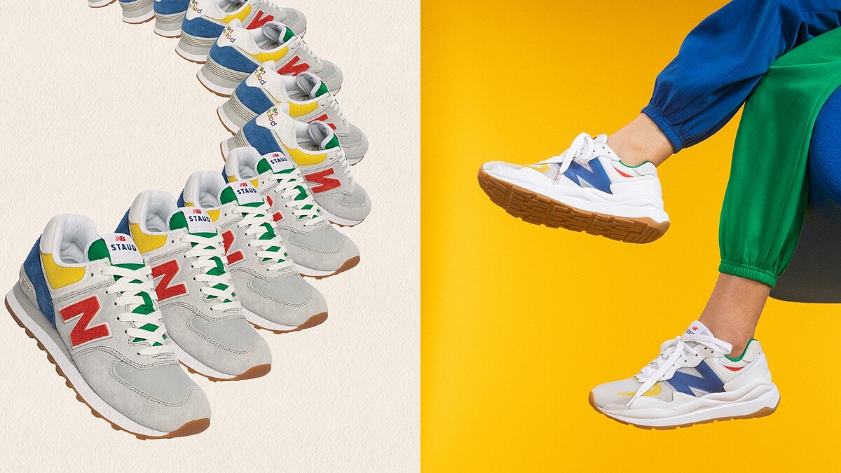 New Balance四度聯手洛杉磯紅牌Staud，為NB574、NB5740換上復古繽紛新衣