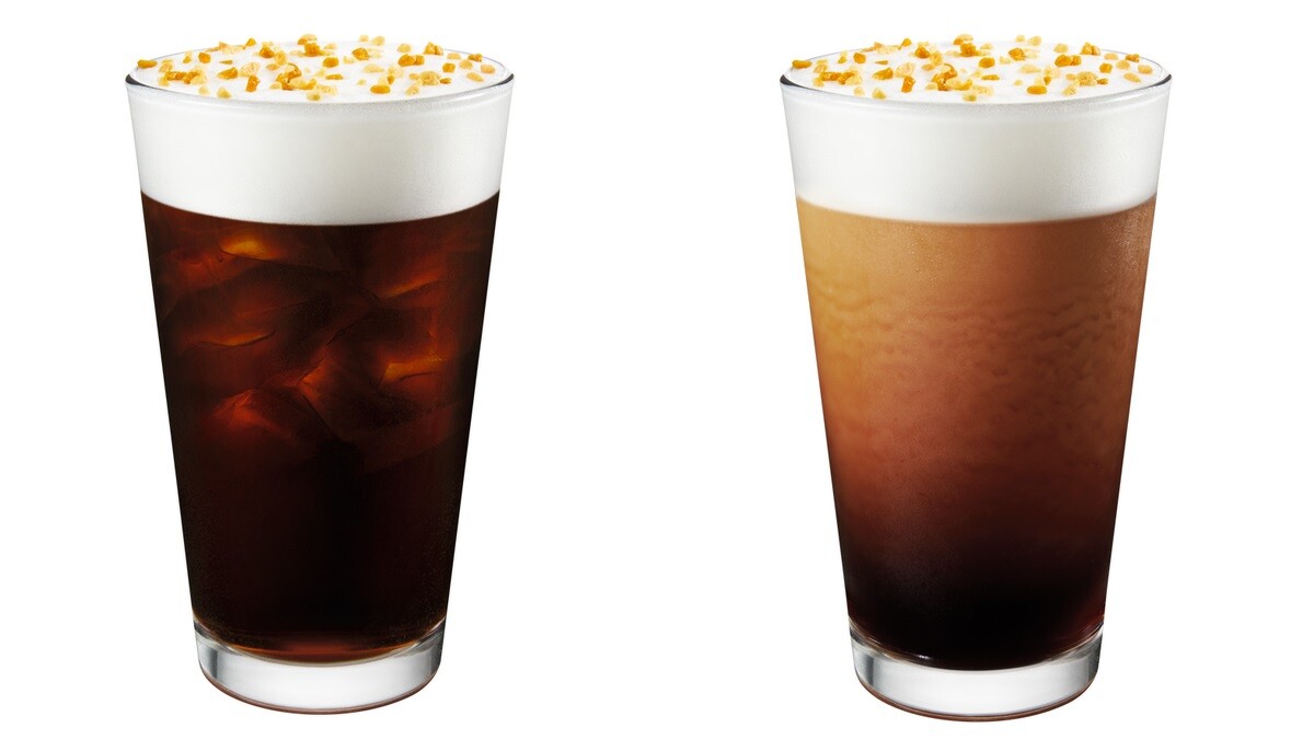 「太妃核果風味冷萃咖啡」(圖左)「太妃核果風味氮氣冷萃咖啡」(圖右)