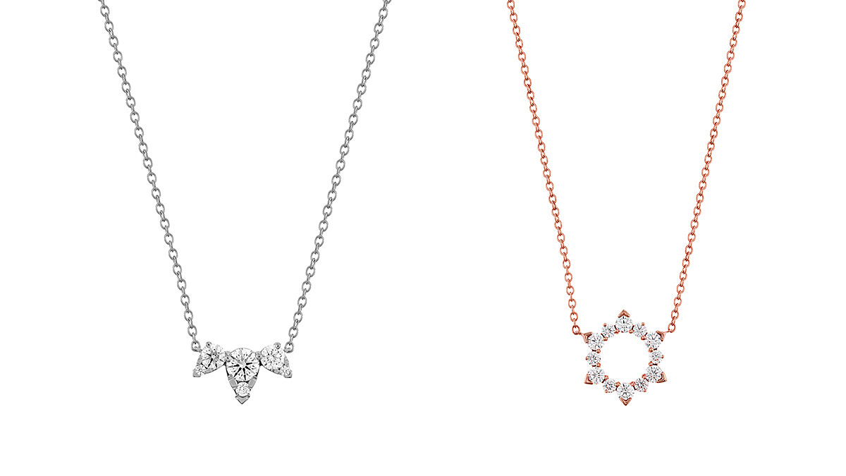 Aerial Regal Triple白K金鑽石項鍊、Aerial Regal Eclipse玫瑰金鑽石項鍊。