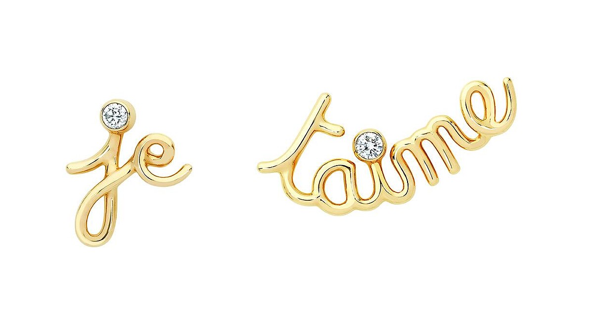 Oui Je t'aime 黃 K 金鑲鑽不對稱耳環 NTD61,500