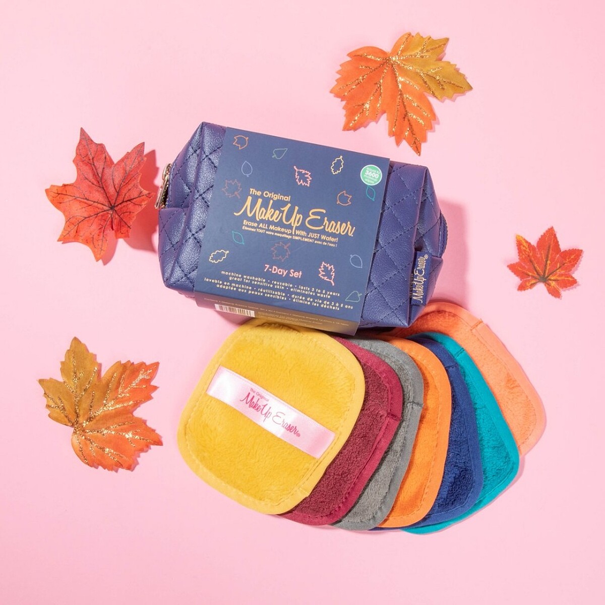 MakeUp Eraser&reg;原創魔法卸妝巾-楓紅限定七件組(迷你加大款卸妝巾*7、質感菱格紋隨身化妝包)，NT890