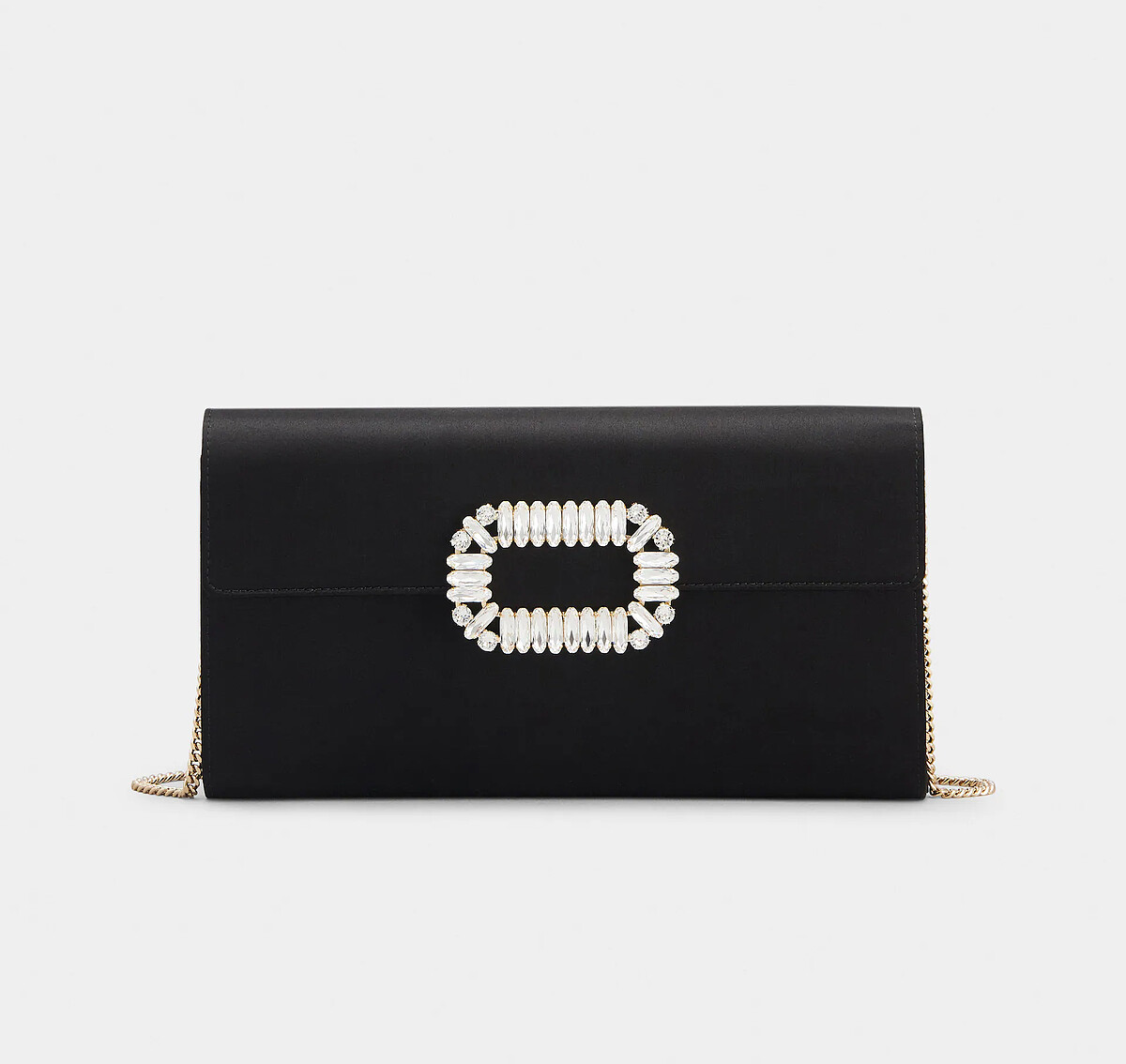 Roger Vivier Sexy Choc黑色緞面鑽扣手拿包，NT51,600