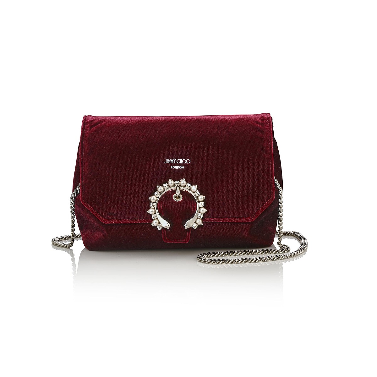 Jimmy Choo 酒紅鍊條包，NT40,800。