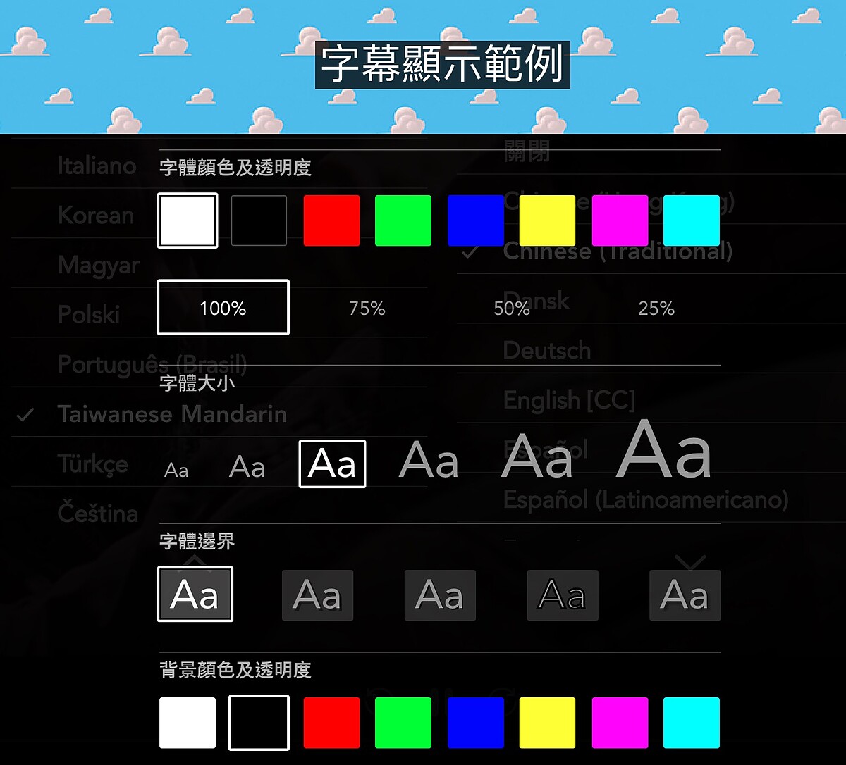 字幕顏色大小可以自由調整