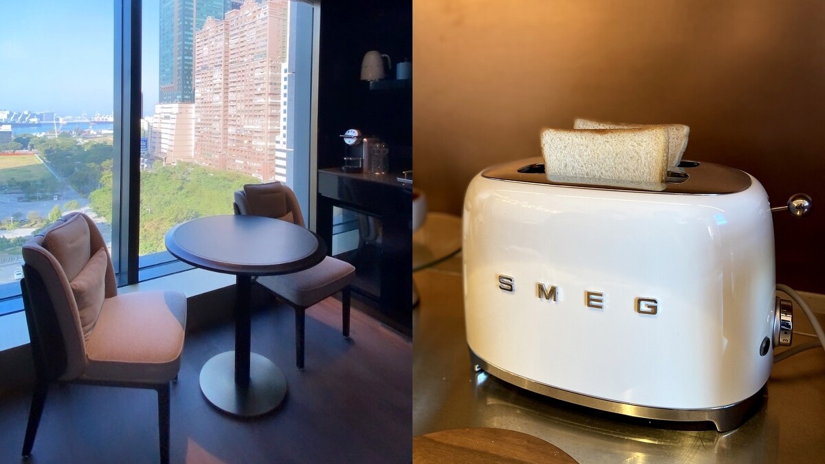 客房可眺望高雄港灣景色、行政酒廊提供SMEG烤箱