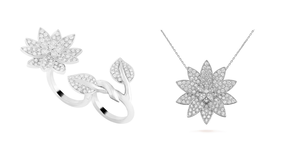 Lotus Between the Finger指間戒(白K金、鑽石)、Lotus吊墜胸針，中型款式(白K金、鑽石)